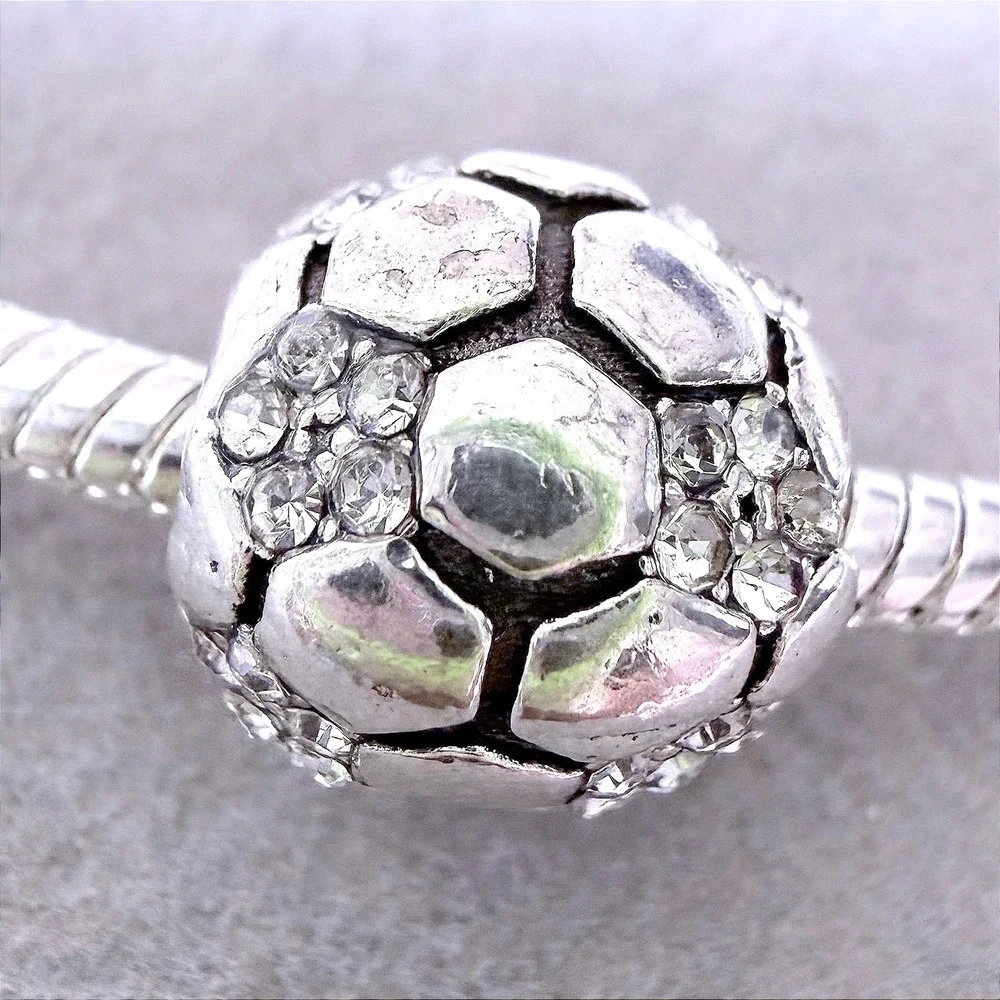 Soccer Ball Crystal Bead Charm fits PANDORA